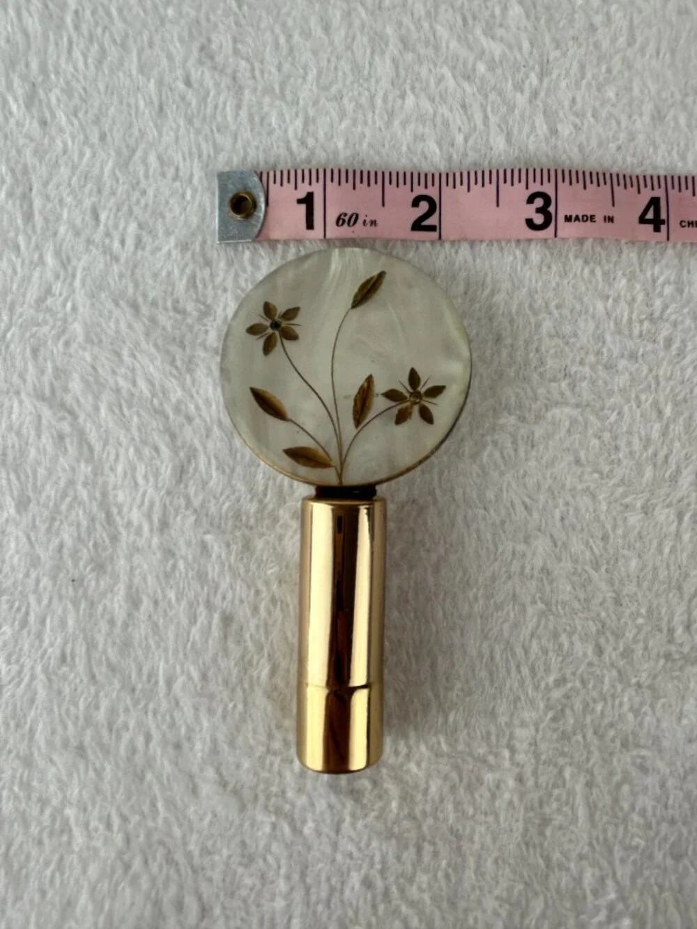 Vintage Floral Mother of Pearl Round Mirror Lipstick Holder